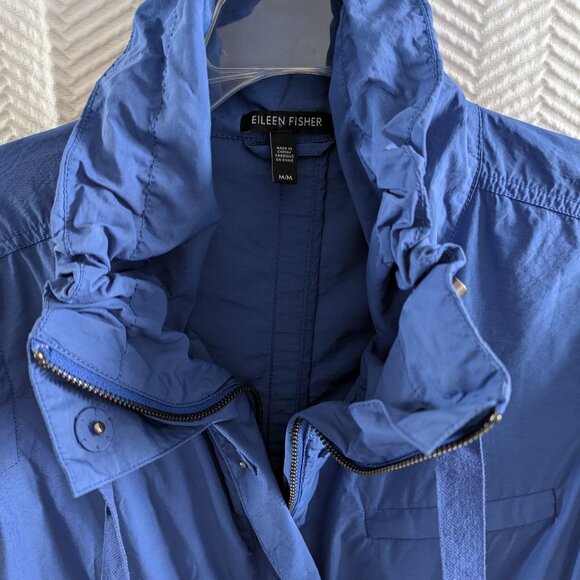 Eileen Fisher Royal Blue Rain Jacket High Collar Nylon Windbreaker Medium - Picture 2 of 7
